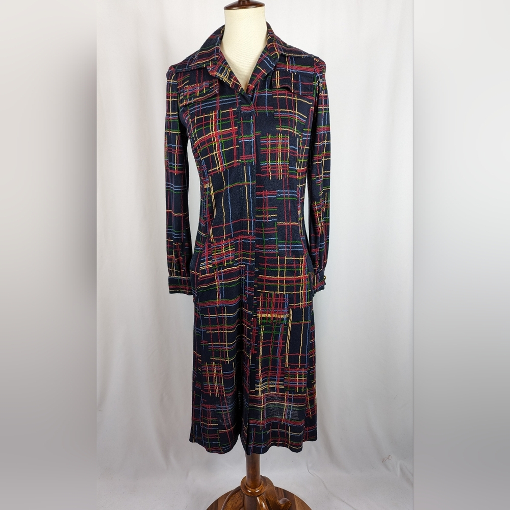 Abe Schrader Belle Saunders Vintage Dress Long Sleeve Collared Blue Plaid Size 8
